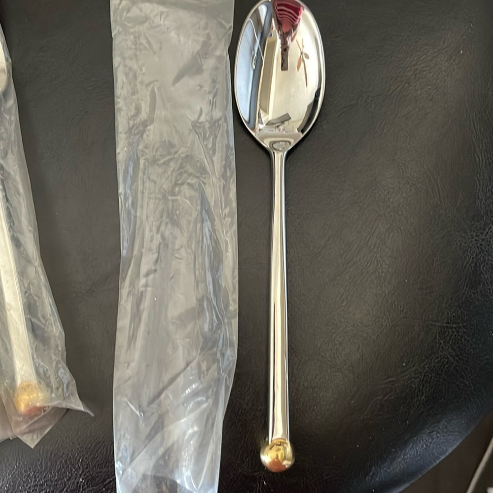 New Sasaki Orbit Gold Glossy Spherical Flatware Ward Bennet Design Soup Spoon